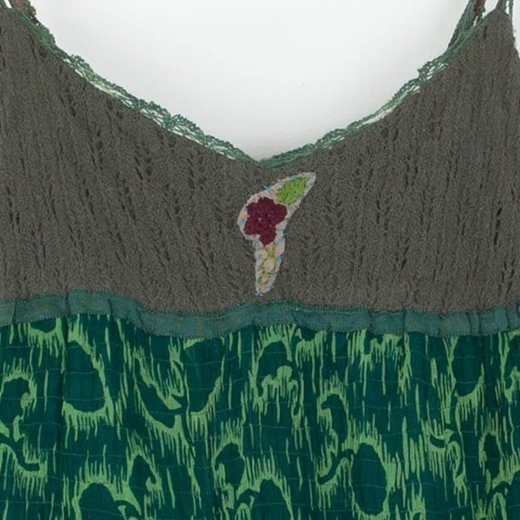 Free People Womens Silk Tiered Maxi Dress Size 8 Green Sleeveless Boho Fairy - Picture 5 of 10
